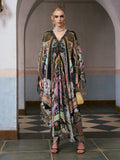 Floral Bird Silk Caftan Dress - Social Queen