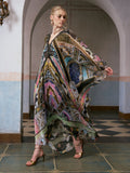 Floral Bird Silk Caftan Dress - Social Queen