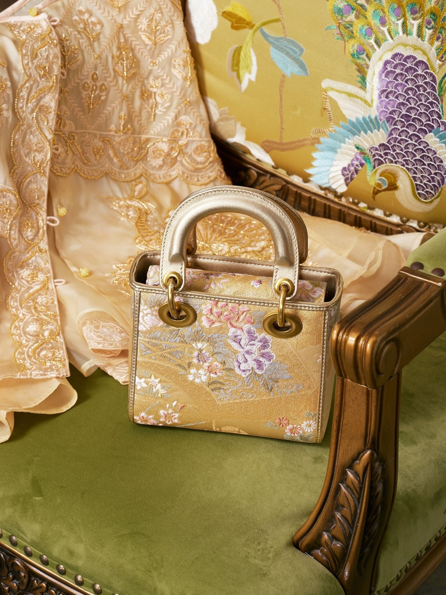Floral Brocade Leather Top Handle Bag - Social Queen