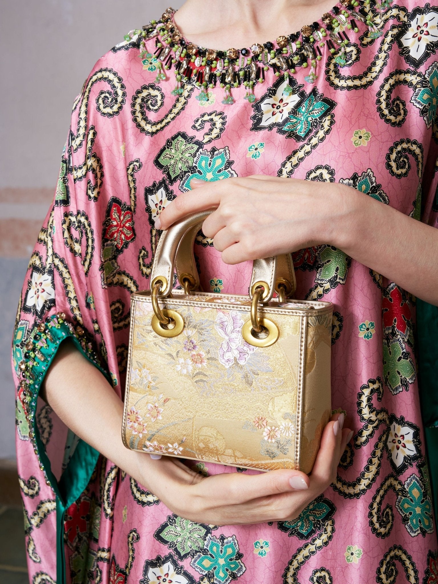 Floral Brocade Leather Top Handle Bag - Social Queen