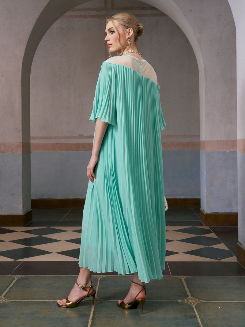 Floral Embellishment Pleated Dress - Social Queen