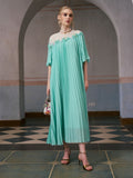 Floral Embellishment Pleated Dress - Social Queen