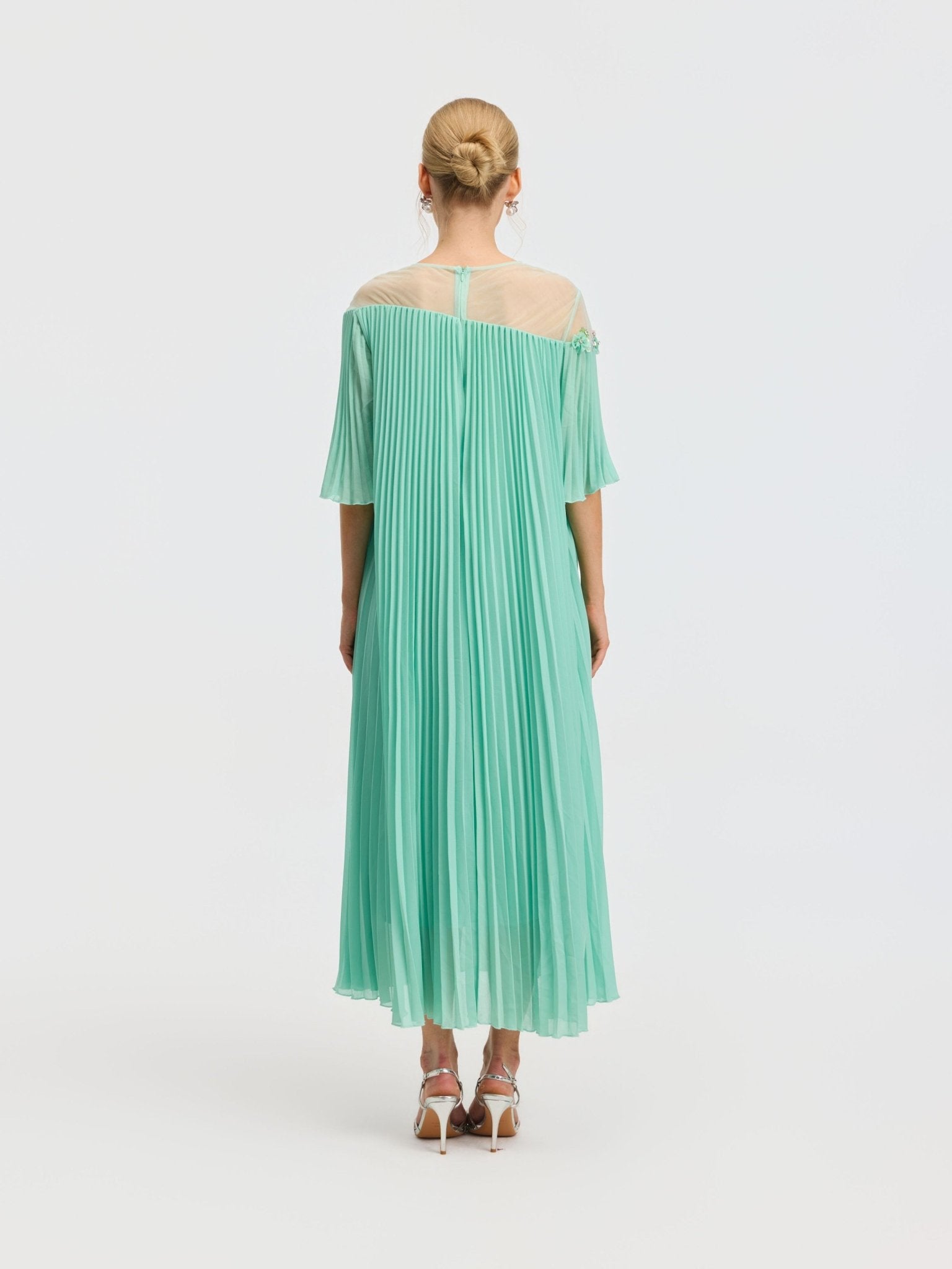 Floral Embellishment Pleated Dress - Social Queen