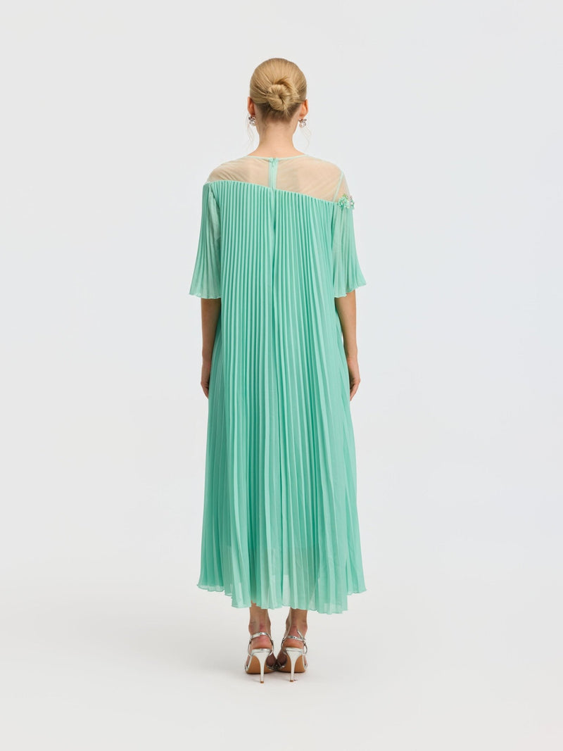 Floral Embellishment Pleated Dress - Social Queen