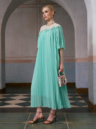 Floral Embellishment Pleated Dress - Social Queen