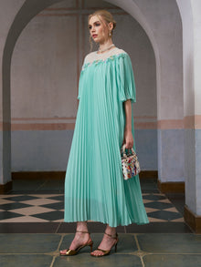 Floral Embellishment Pleated Dress - Social Queen
