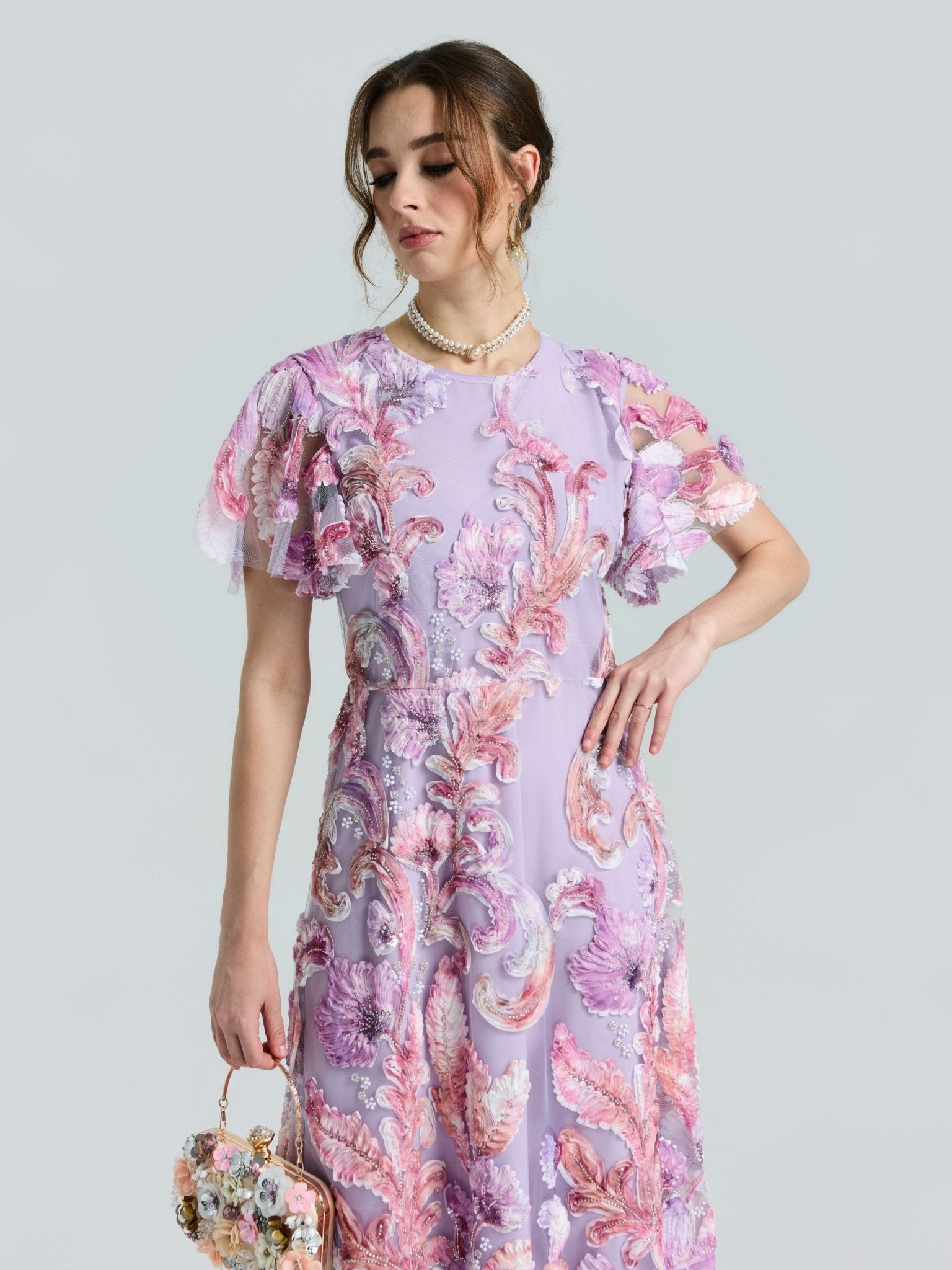 Floral Embroidered Beaded Dress - Social Queen