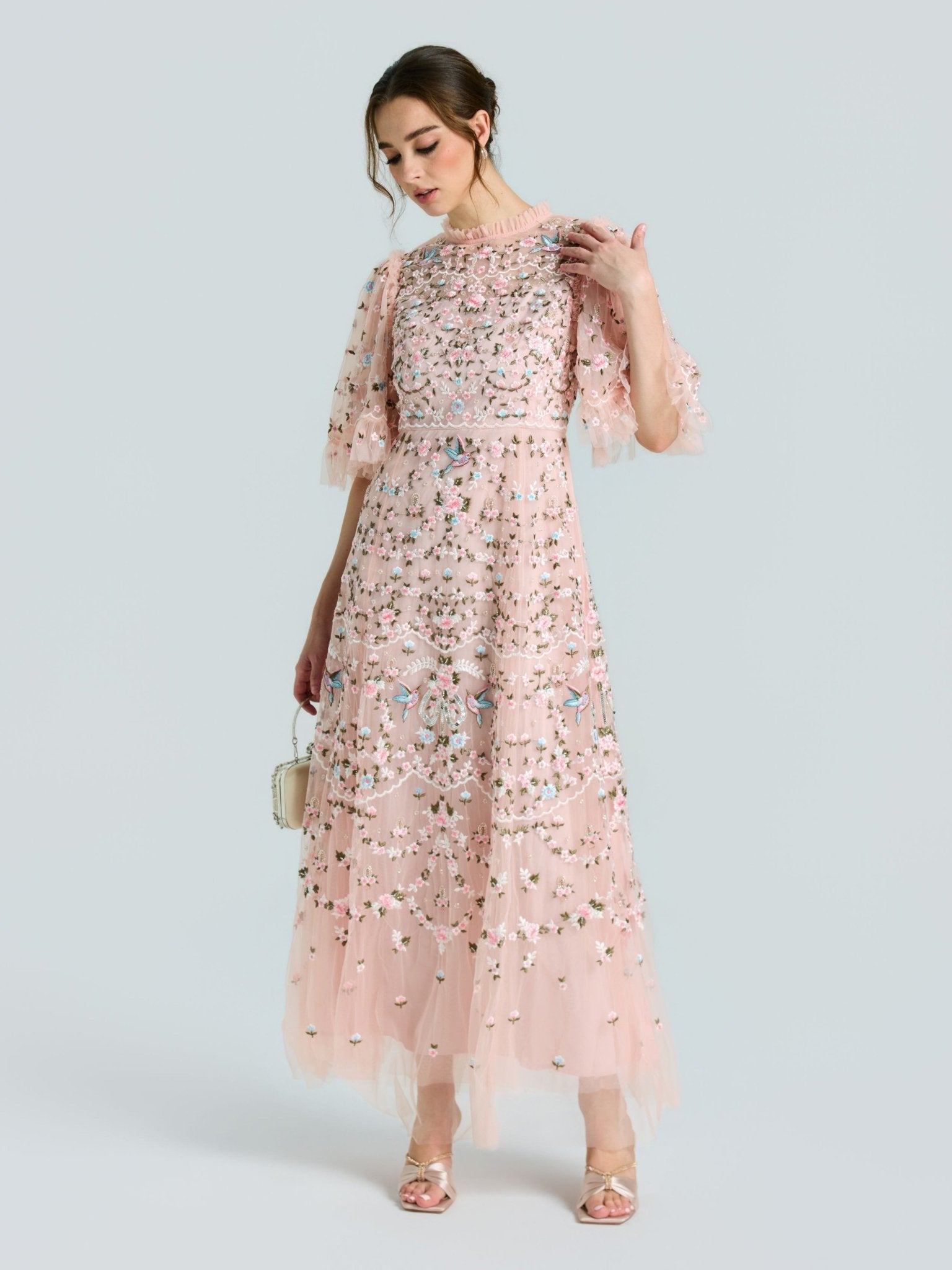 Floral Embroidered Beaded Tulle Dress - Social Queen