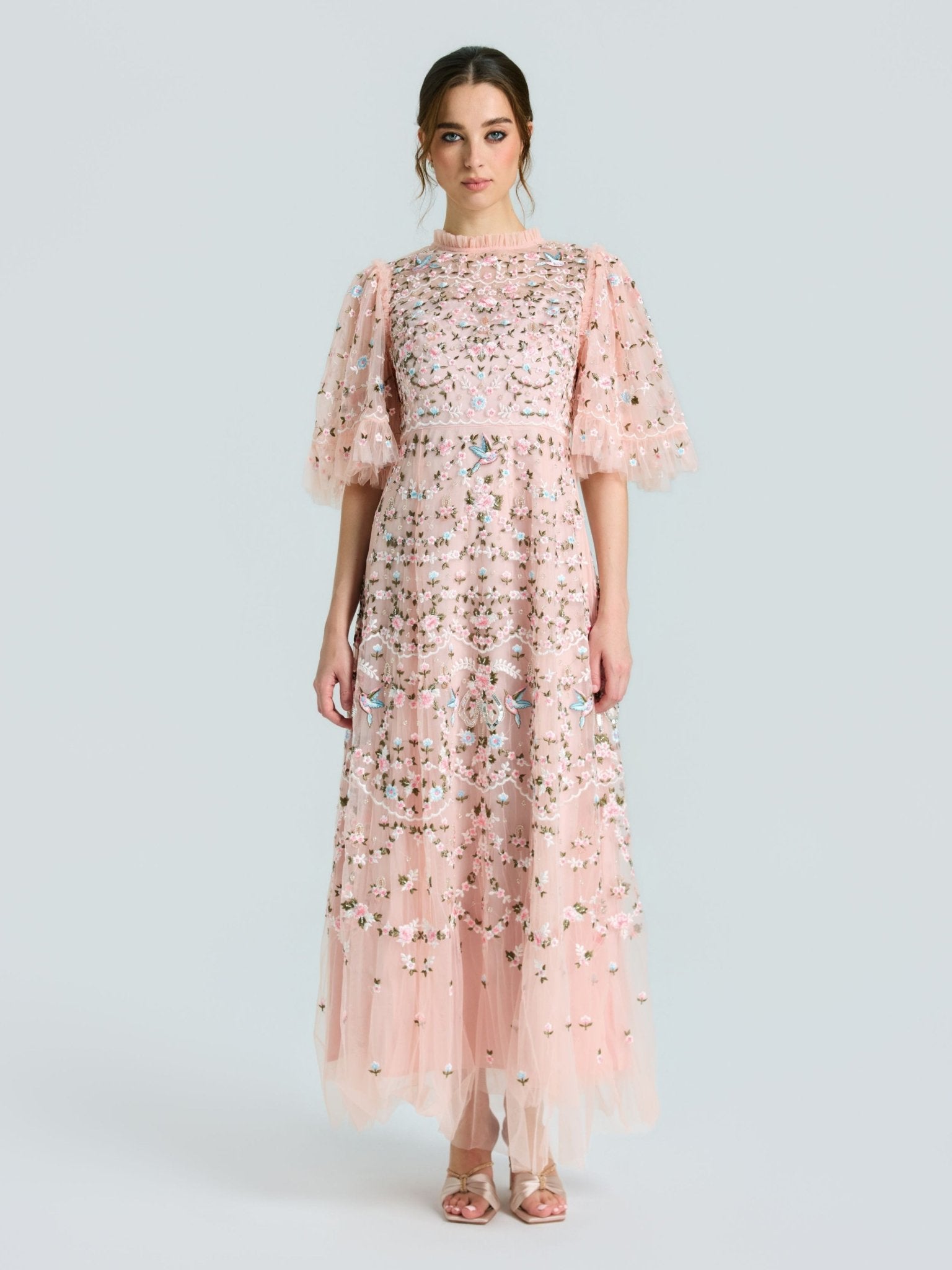 Floral Embroidered Beaded Tulle Dress - Social Queen