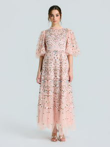 Floral Embroidered Beaded Tulle Dress - Social Queen