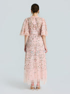 Floral Embroidered Beaded Tulle Dress - Social Queen
