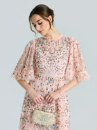Floral Embroidered Beaded Tulle Dress - Social Queen