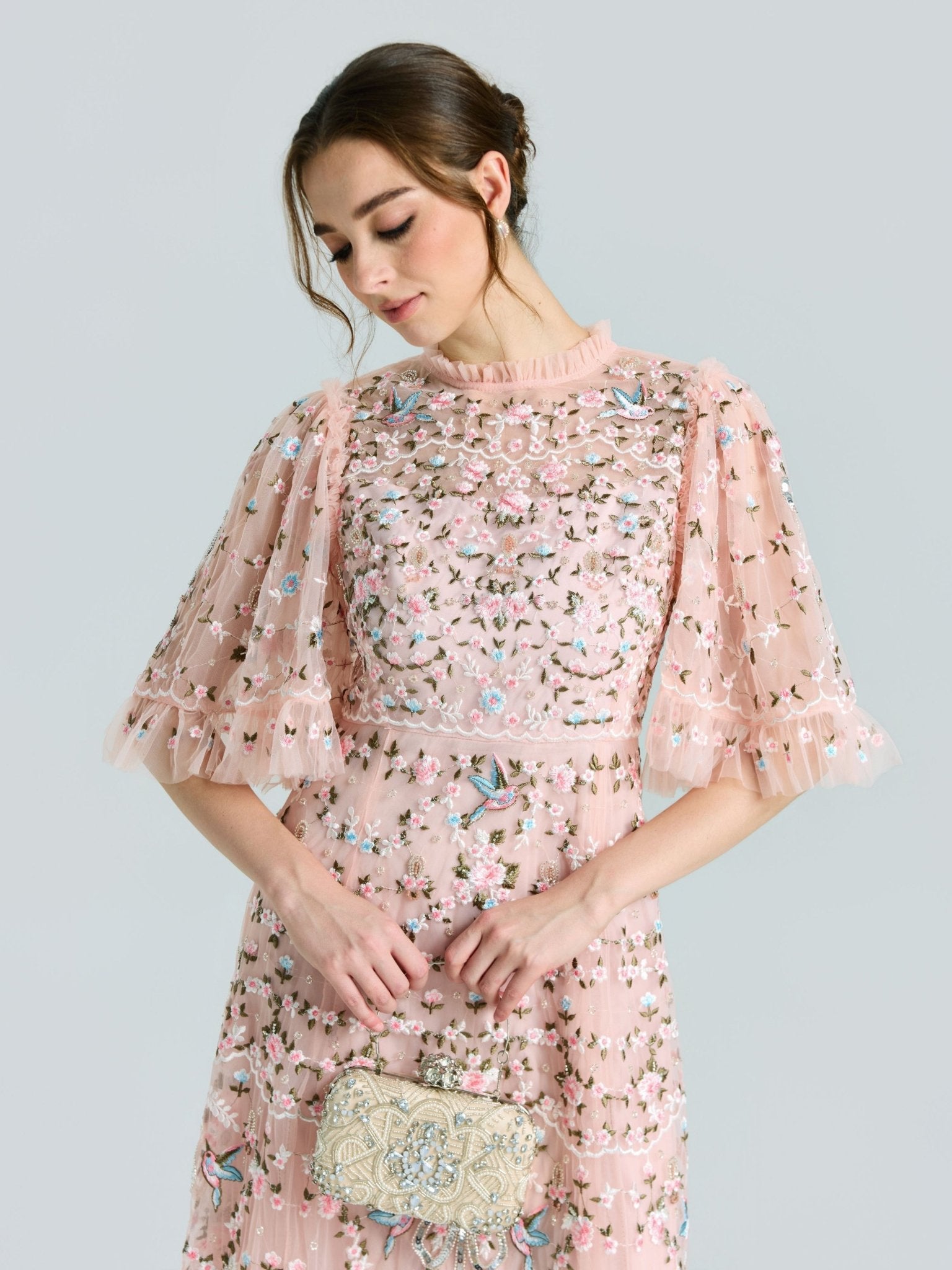 Floral Embroidered Beaded Tulle Dress - Social Queen