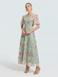 Floral Embroidered Beaded Tulle Gown - Social Queen