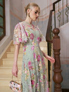 Floral Embroidered Beaded Tulle Gown - Social Queen