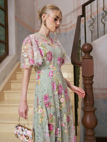 Floral Embroidered Beaded Tulle Gown - Social Queen