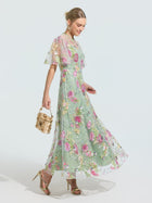 Floral Embroidered Beaded Tulle Gown - Social Queen