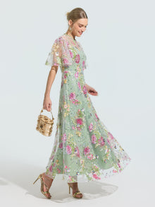 Floral Embroidered Beaded Tulle Gown - Social Queen