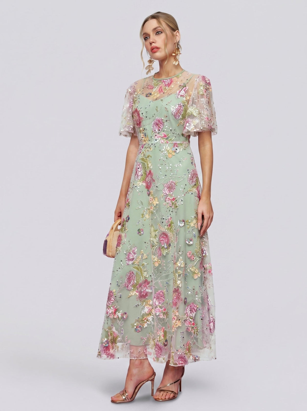 Floral Embroidered Beaded Tulle Gown - Social Queen