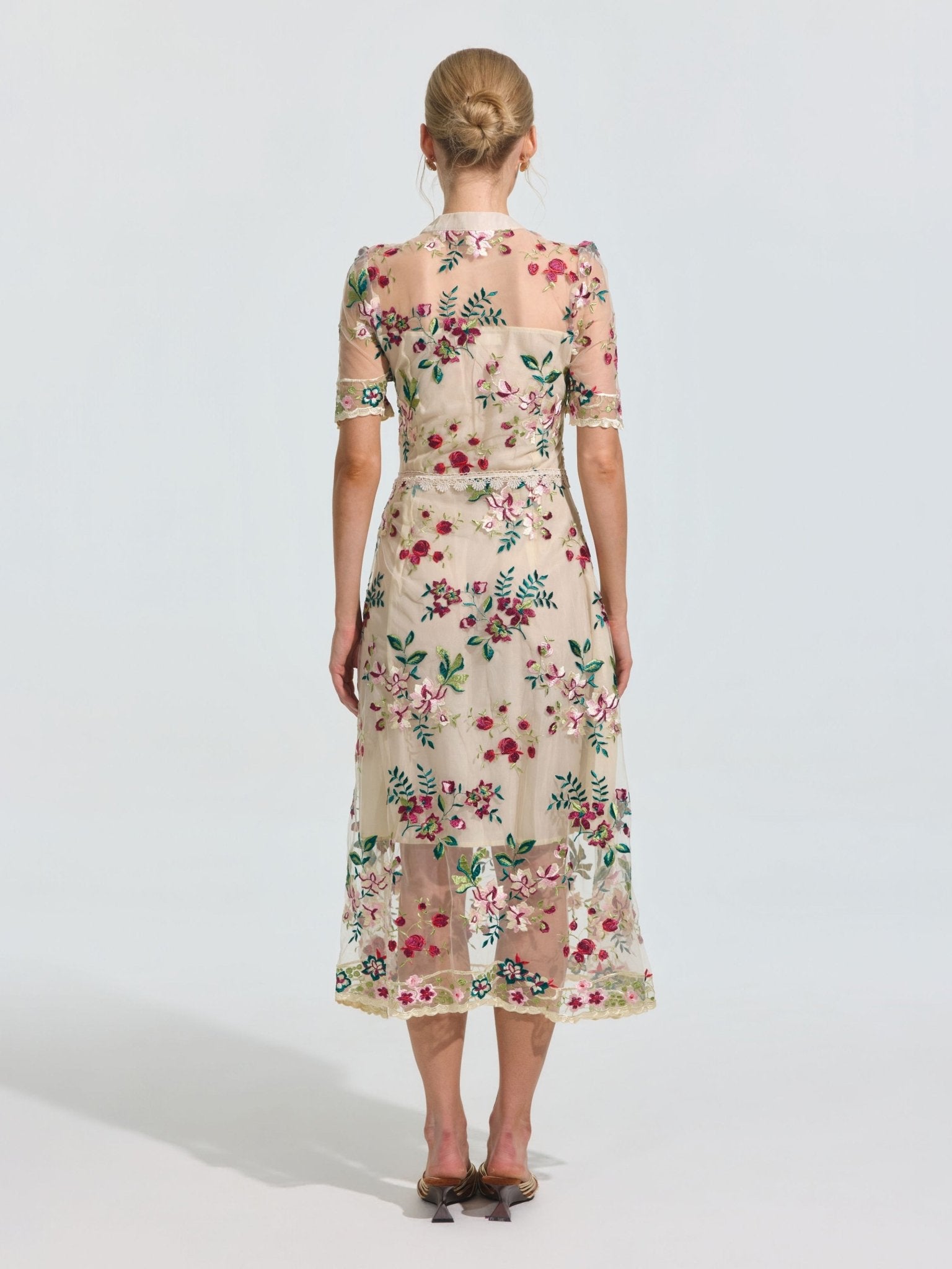 Floral Embroidered Bow-Tie Dress - Social Queen