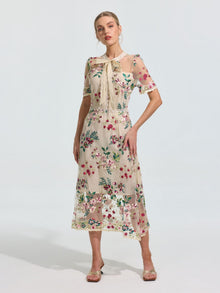 Floral Embroidered Bow-Tie Dress - Social Queen