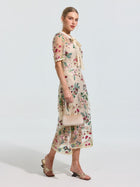 Floral Embroidered Bow-Tie Dress - Social Queen