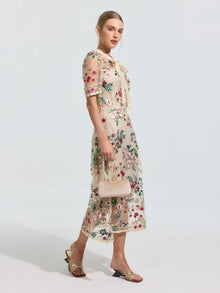 Floral Embroidered Bow-Tie Dress - Social Queen
