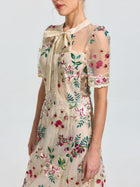 Floral Embroidered Bow-Tie Dress - Social Queen
