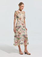 Floral Embroidered Bow-Tie Dress - Social Queen