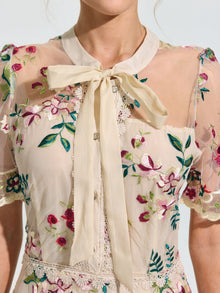 Floral Embroidered Bow-Tie Dress - Social Queen