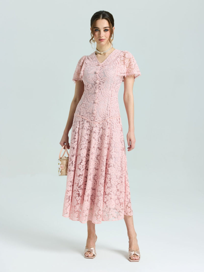 Floral Embroidered Lace Dress - Social Queen