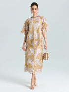 Floral Embroidered Lace Midi Skirt - Social Queen