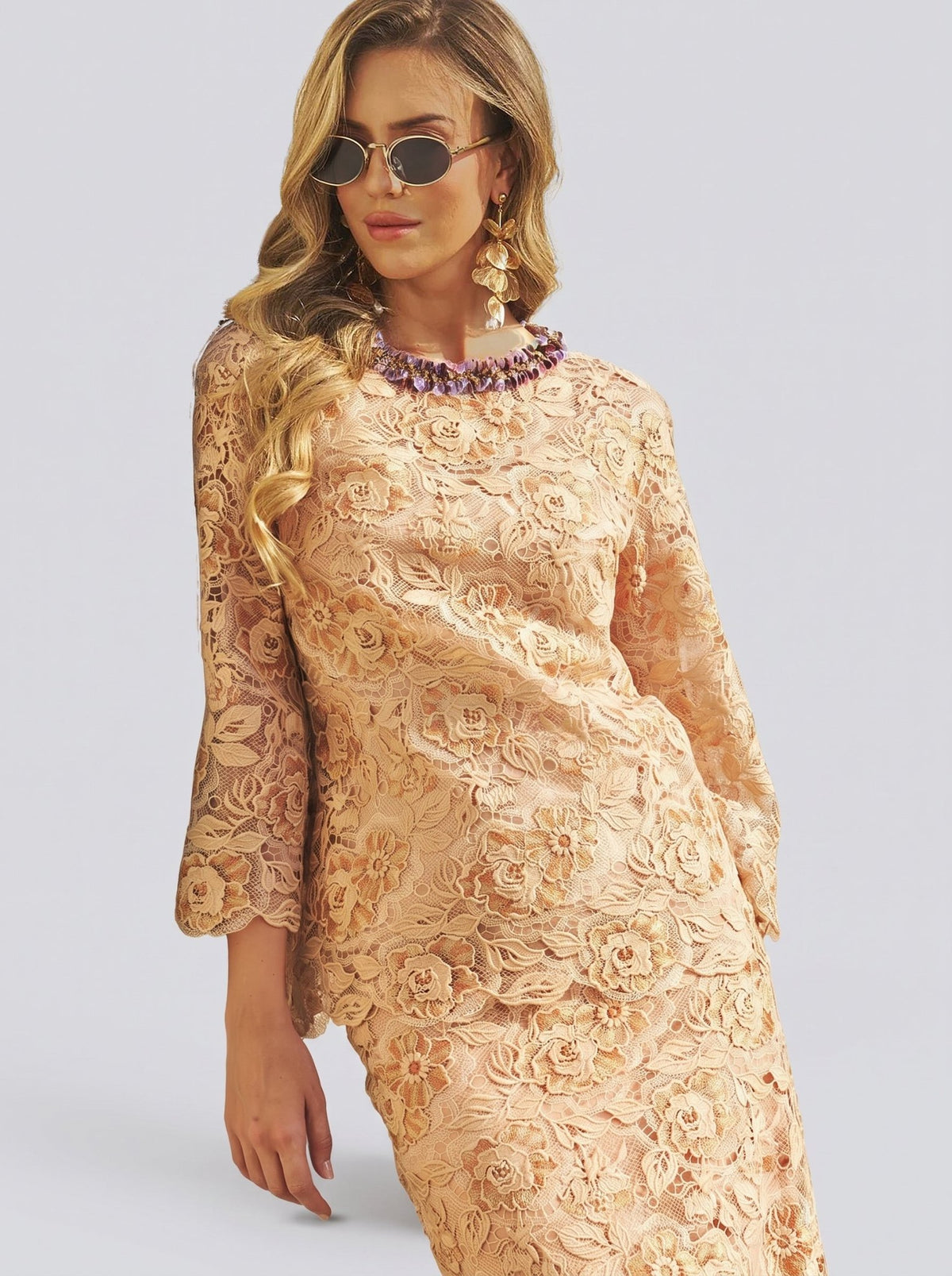 Floral Embroidered Lace Top with Beaded Details - Social Queen