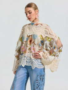 Floral Embroidered Lace Trim Top - Social Queen