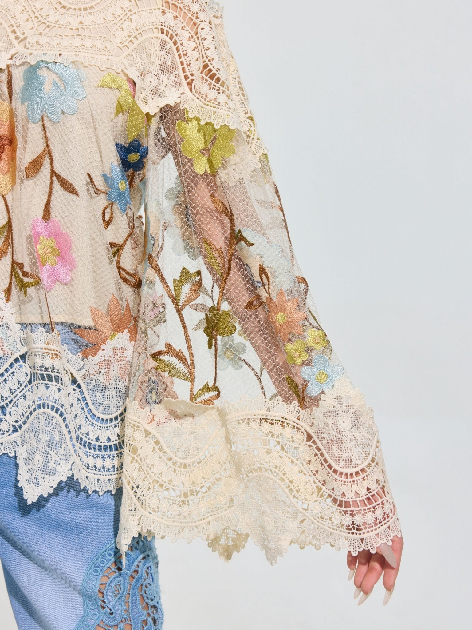Floral Embroidered Lace Trim Top - Social Queen