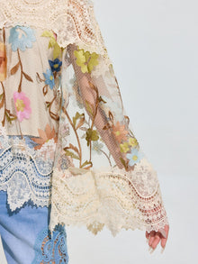 Floral Embroidered Lace Trim Top - Social Queen