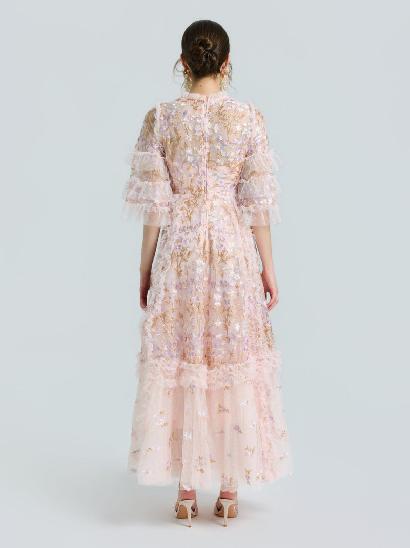Floral Embroidered Layered Tulle Dress - Social Queen