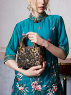 Floral Embroidered Leather Top Handle Bag - Social Queen