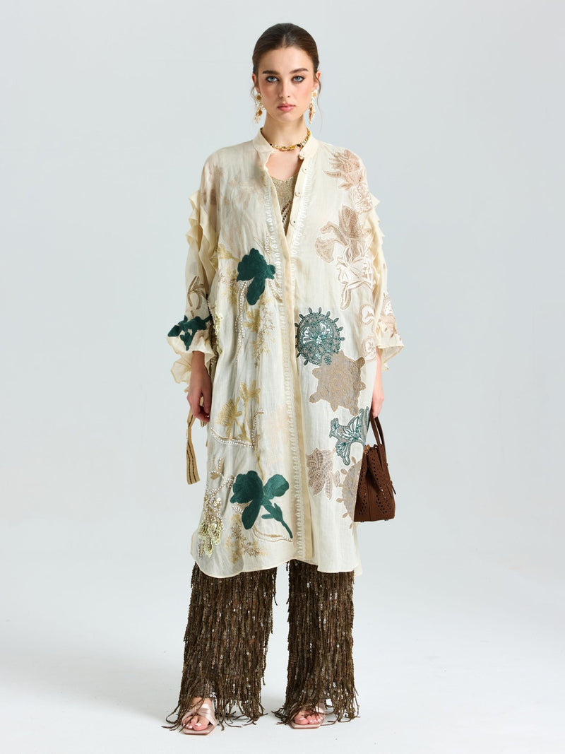 Floral Embroidered Linen Jacket (Cami Included) - Social Queen
