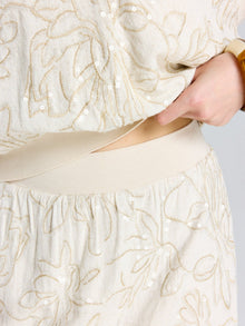 Floral Embroidered Linen Midi Skirt - Social Queen