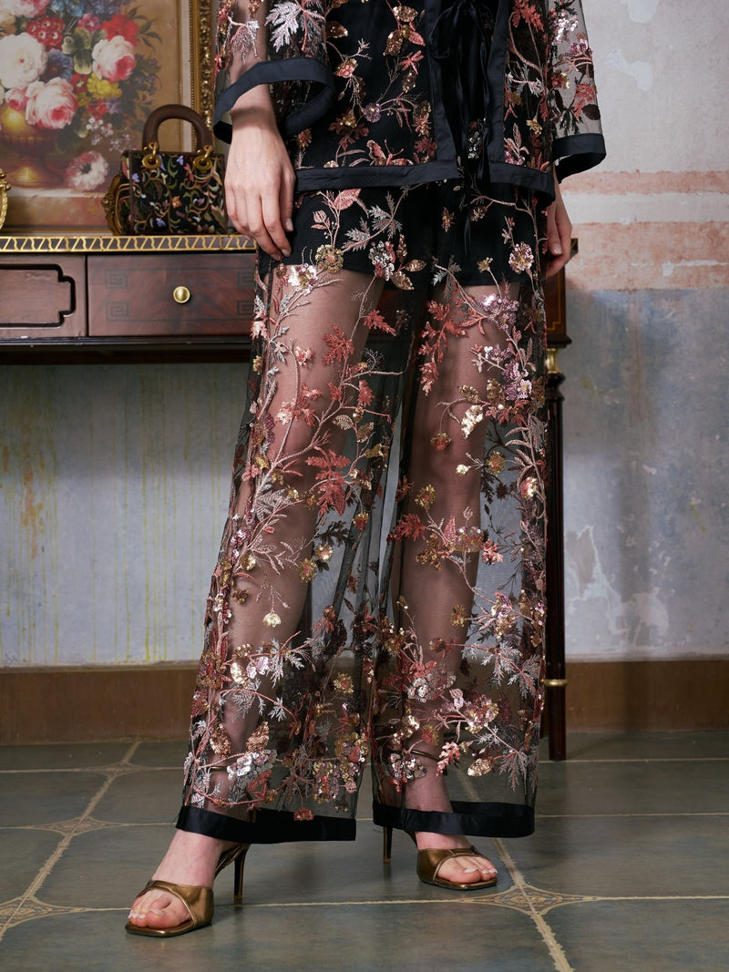 Floral Embroidered Mesh Pants (Shorts Lining Included) - Social Queen