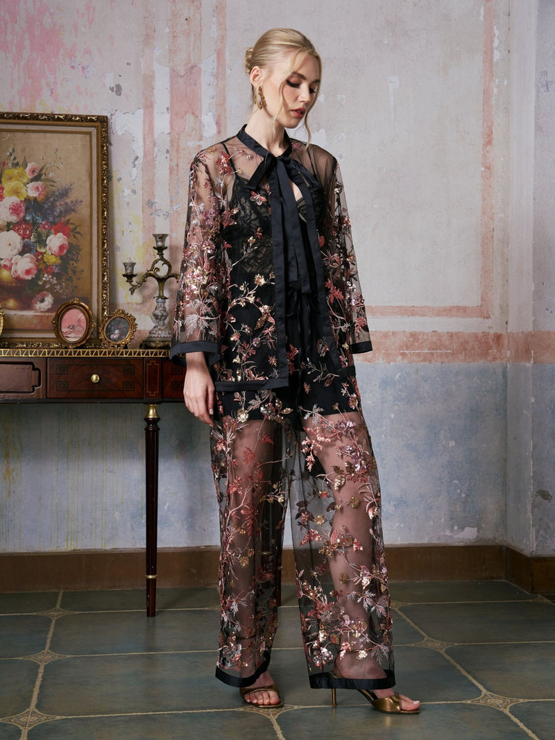 Floral Embroidered Mesh Pants (Shorts Lining Included) - Social Queen