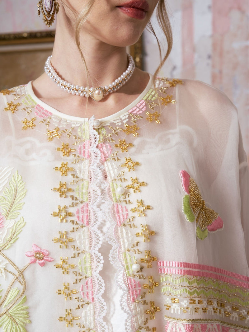 Floral Embroidered Mulberry Silk Jacket - Social Queen