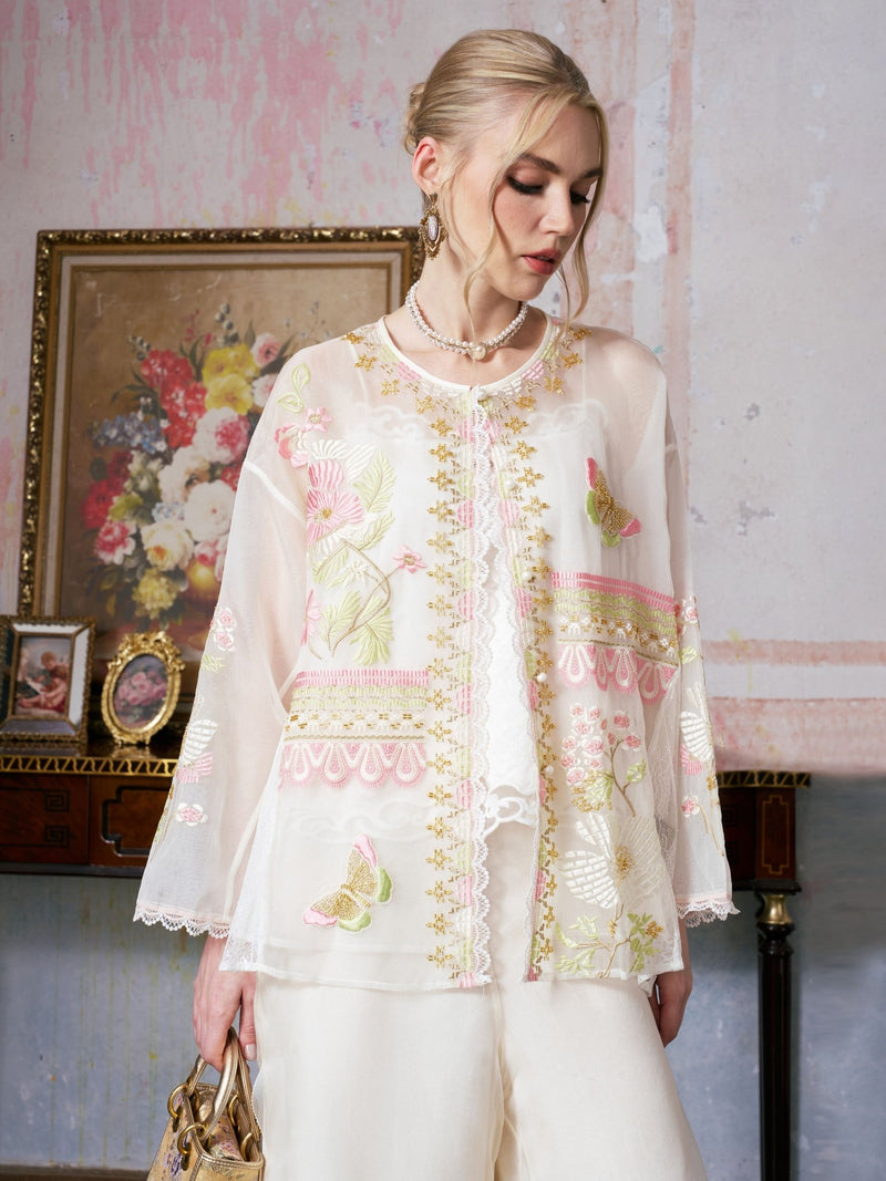 Floral Embroidered Mulberry Silk Jacket - Social Queen