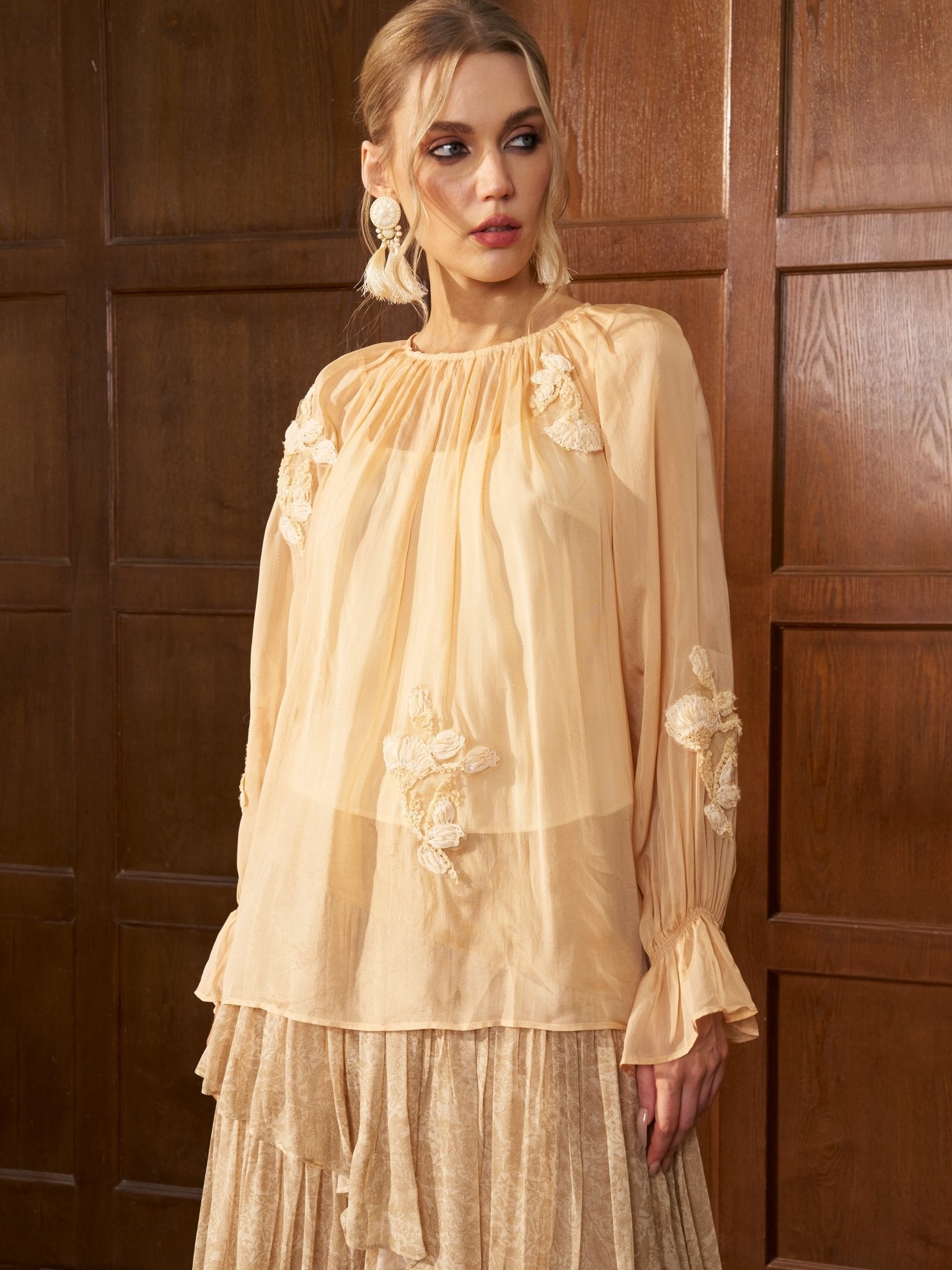 Floral Embroidered Sheer Blouse - Social Queen