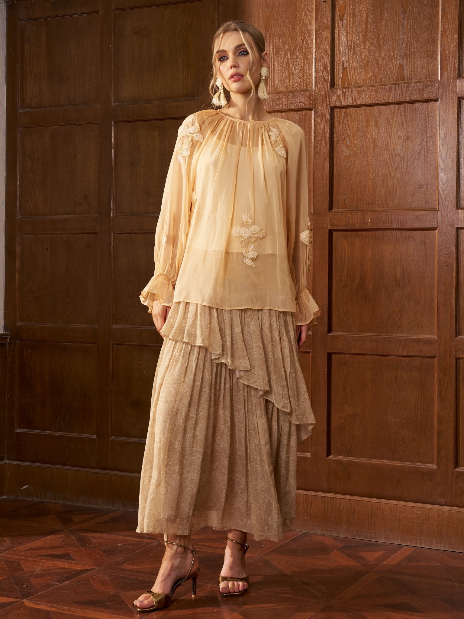 Floral Embroidered Sheer Blouse - Social Queen