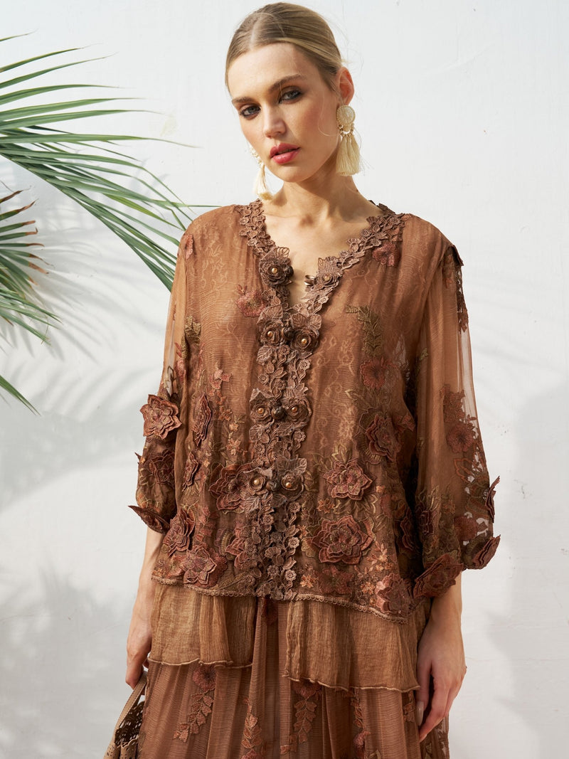 Floral Embroidered Silk Blouse - Social Queen