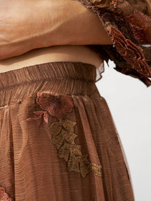 Floral Embroidered Silk Midi Skirt - Social Queen