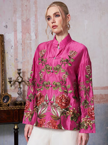 Floral Embroidered Tencel Jacket - Social Queen