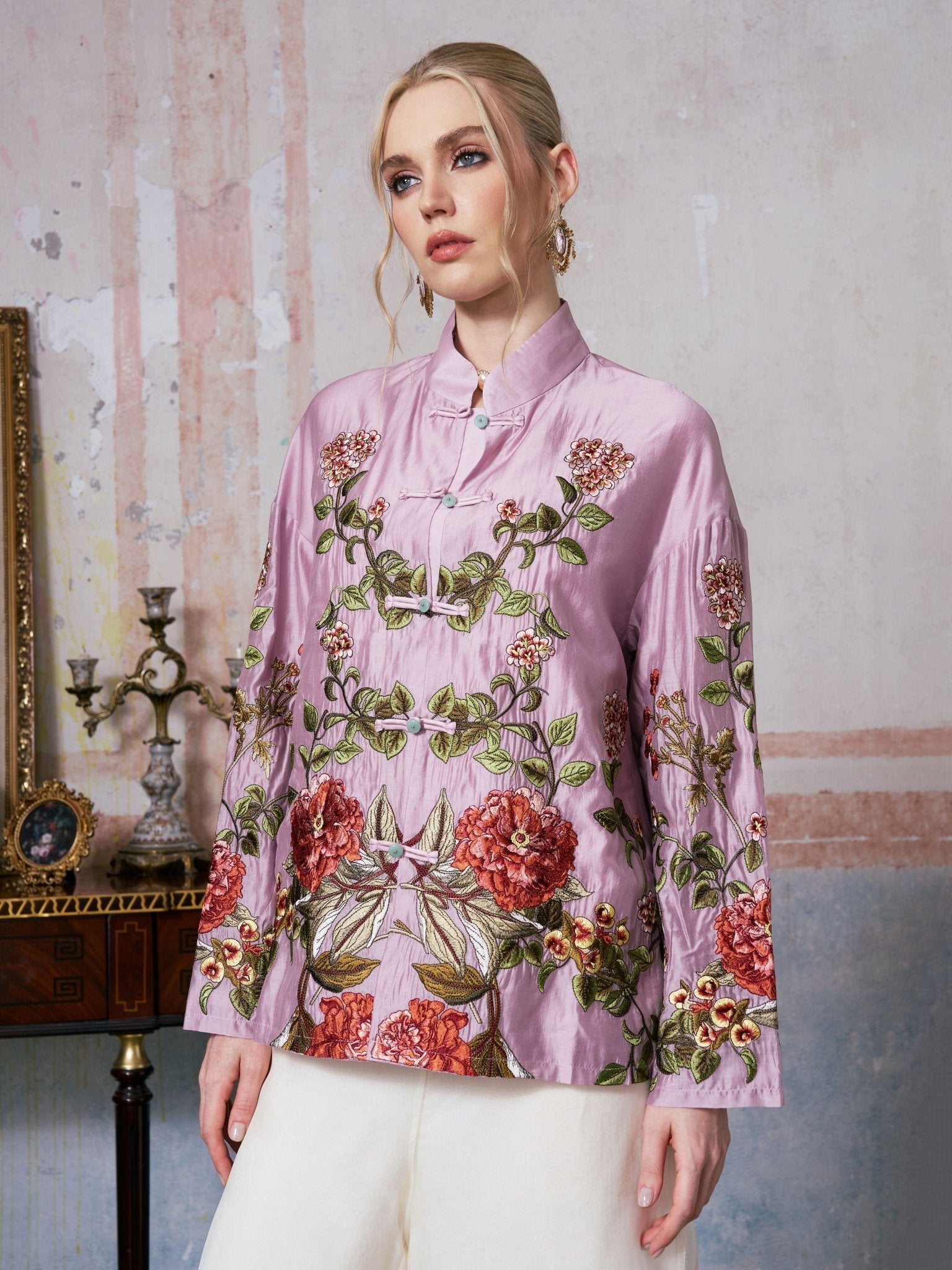 Floral Embroidered Tencel Jacket - Social Queen